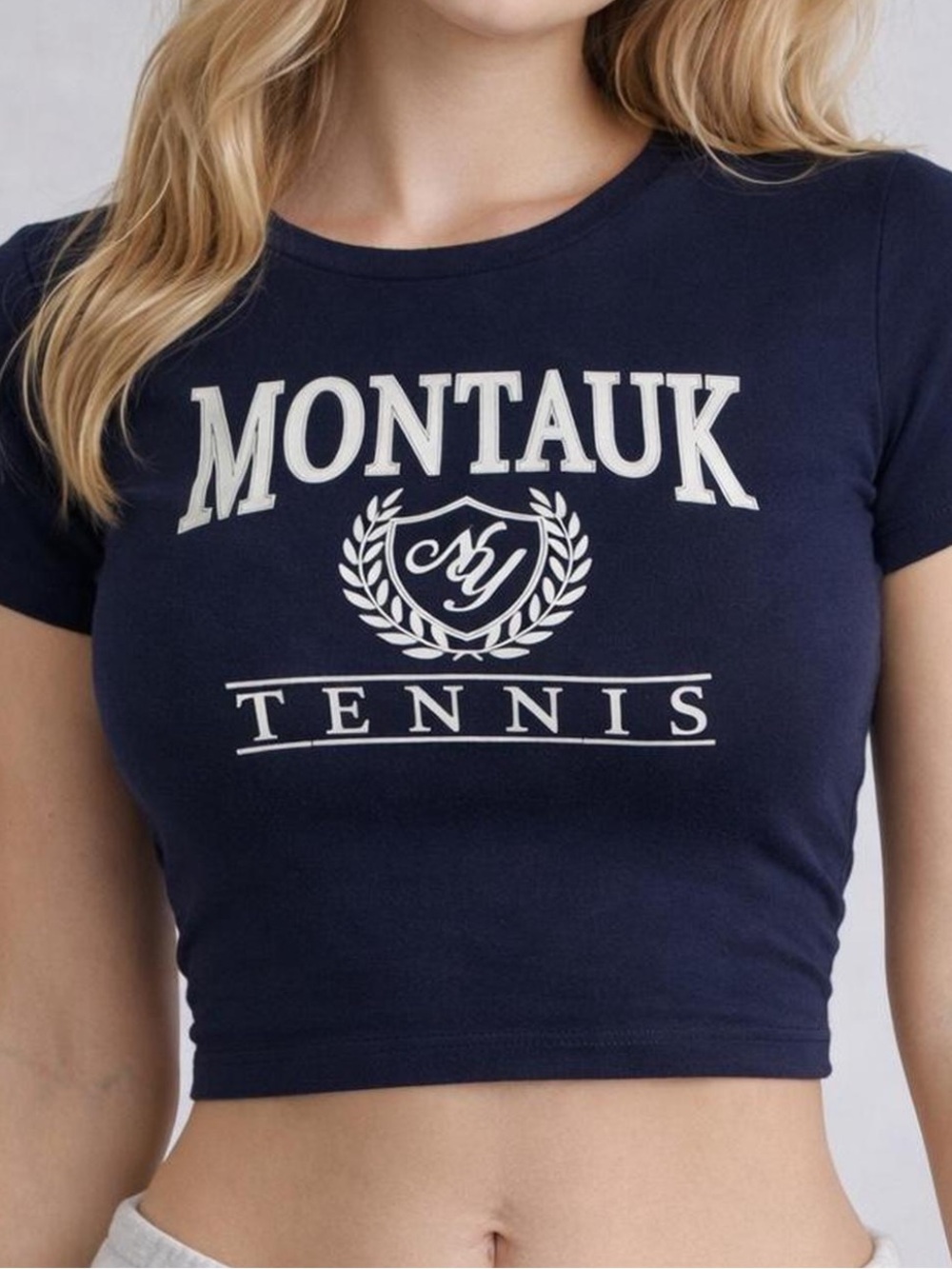 Garage-Montauk Navy Graphic Crop Tee